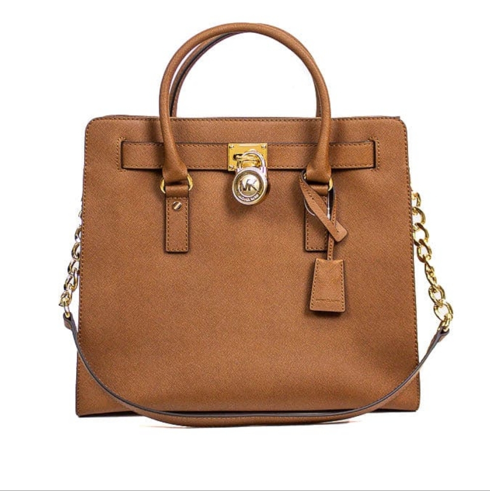 Michael Kors Tan Saffiano Leather Satchel with Gold Hardware